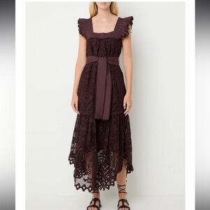 farm rio short-sleeve crew-neck tiered a-line maxi dress FARM Rio Pink Garden Delight Short Sleeve Maxi Dress